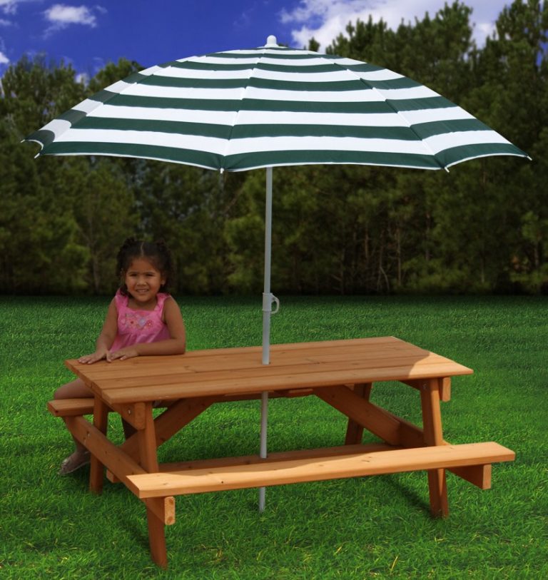 Red Picnic Table with Umbrella — Randolph Indoor and Outdoor Design