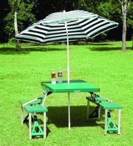 Green Picnic Table with Umbrella