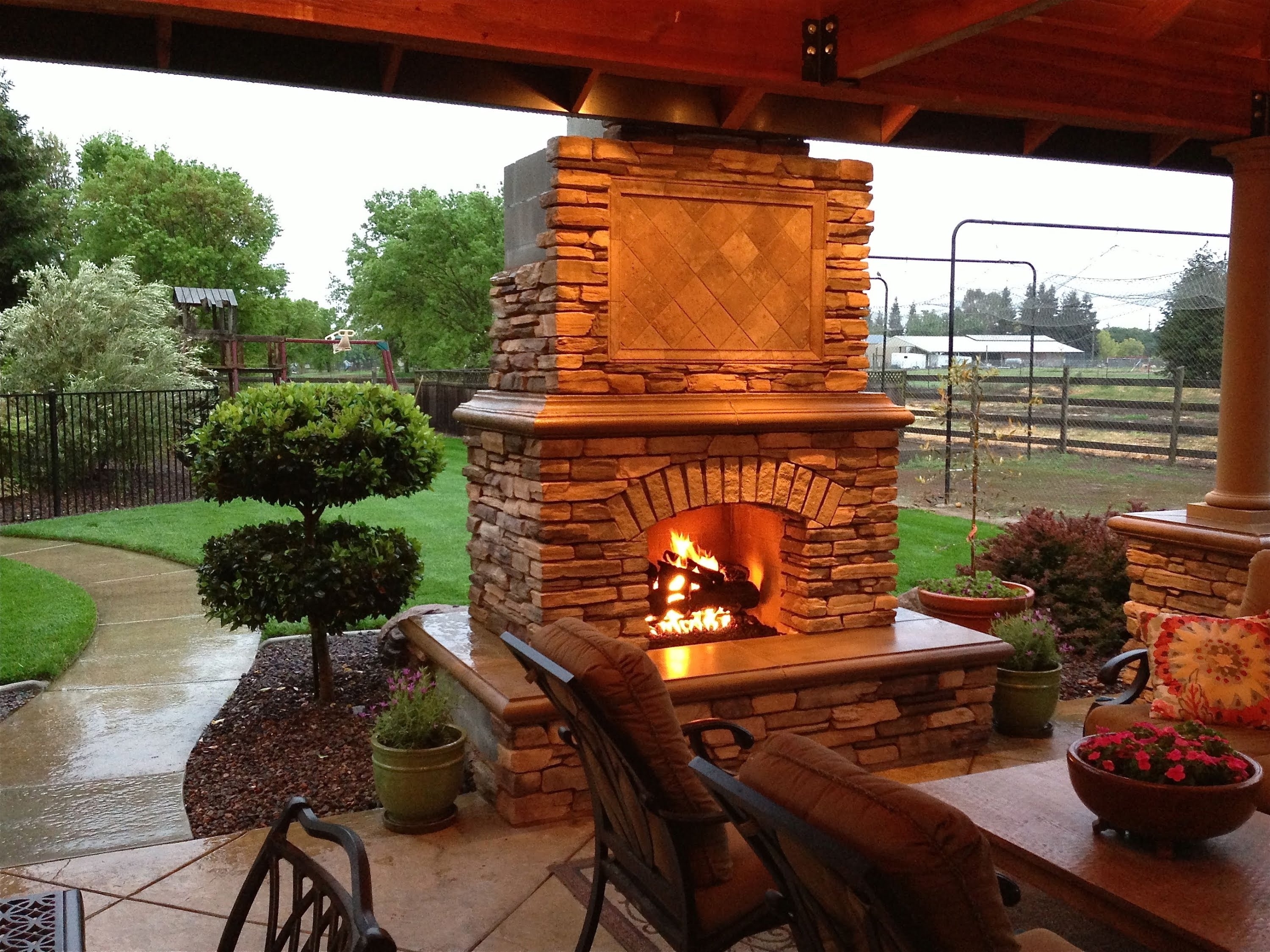 Flowers For Stone Outdoor Fireplace