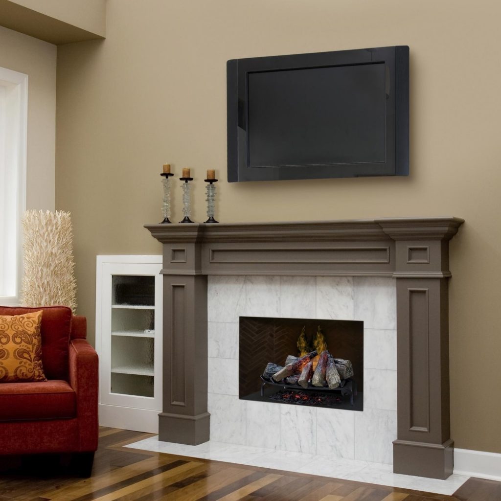 Corner Wall Mounted Tv Over Pellet Stove — Randolph Indoor and Outdoor