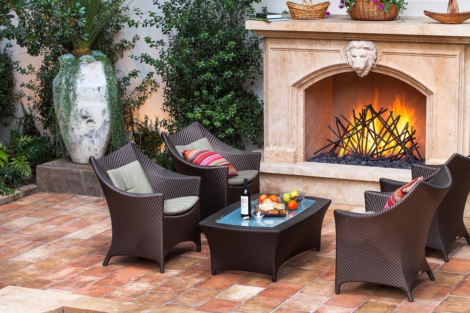 Large Clay Chiminea Outdoor Fireplace With Furniture