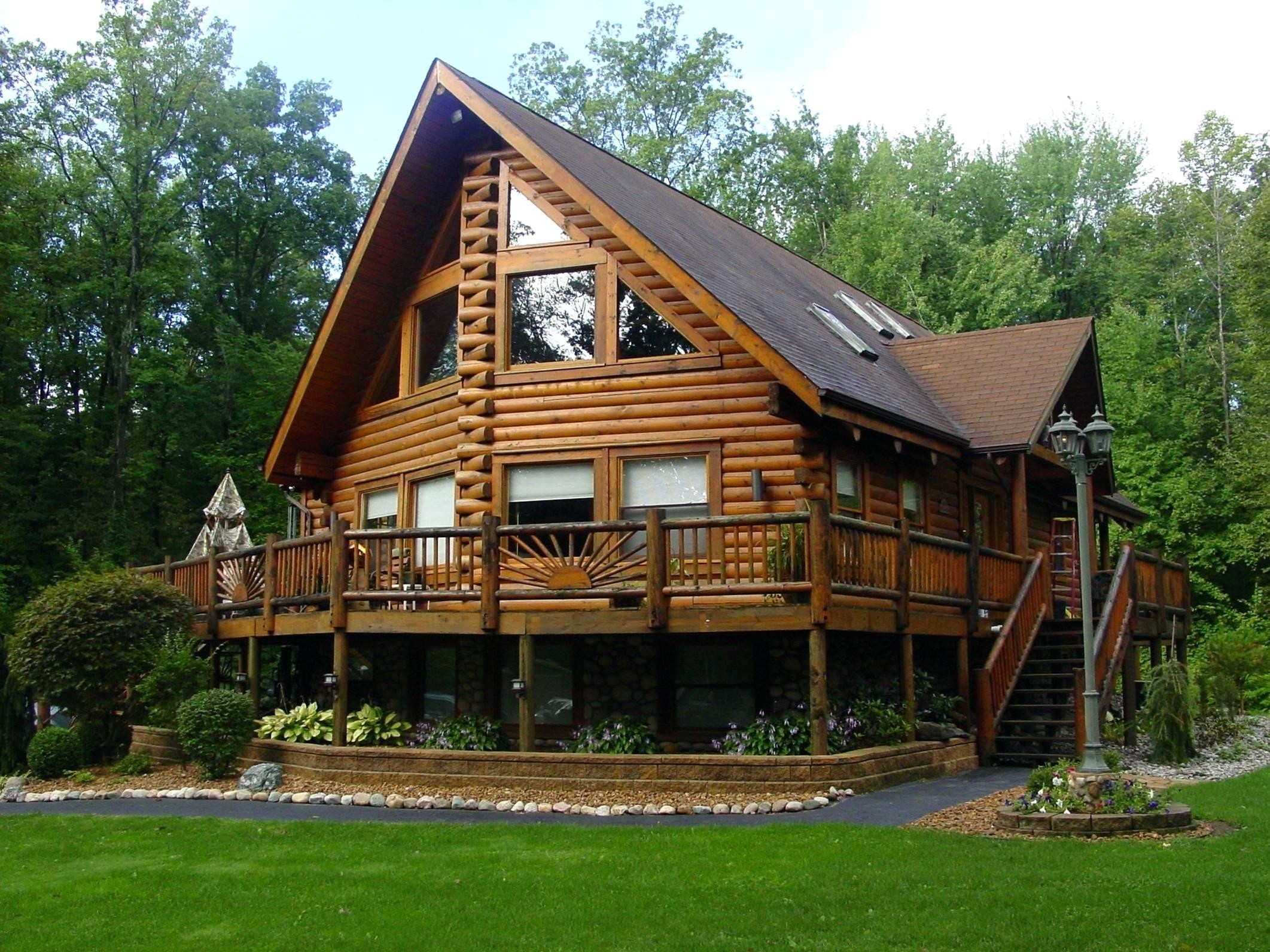 Single Floor Small Log Cabin Plans With Wrap Around Porch — Randolph
