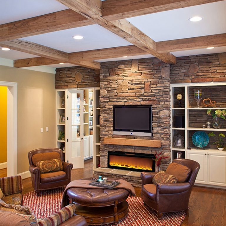 Corner Wall Mounted Tv Over Pellet Stove — Randolph Indoor and Outdoor