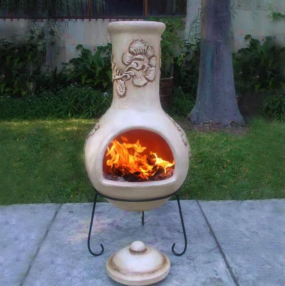 White Large Clay Chiminea Outdoor Fireplace